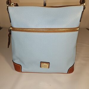 Dooney & Bourke Sky Blue and Tan Pebbled Leather Crossbody Bag